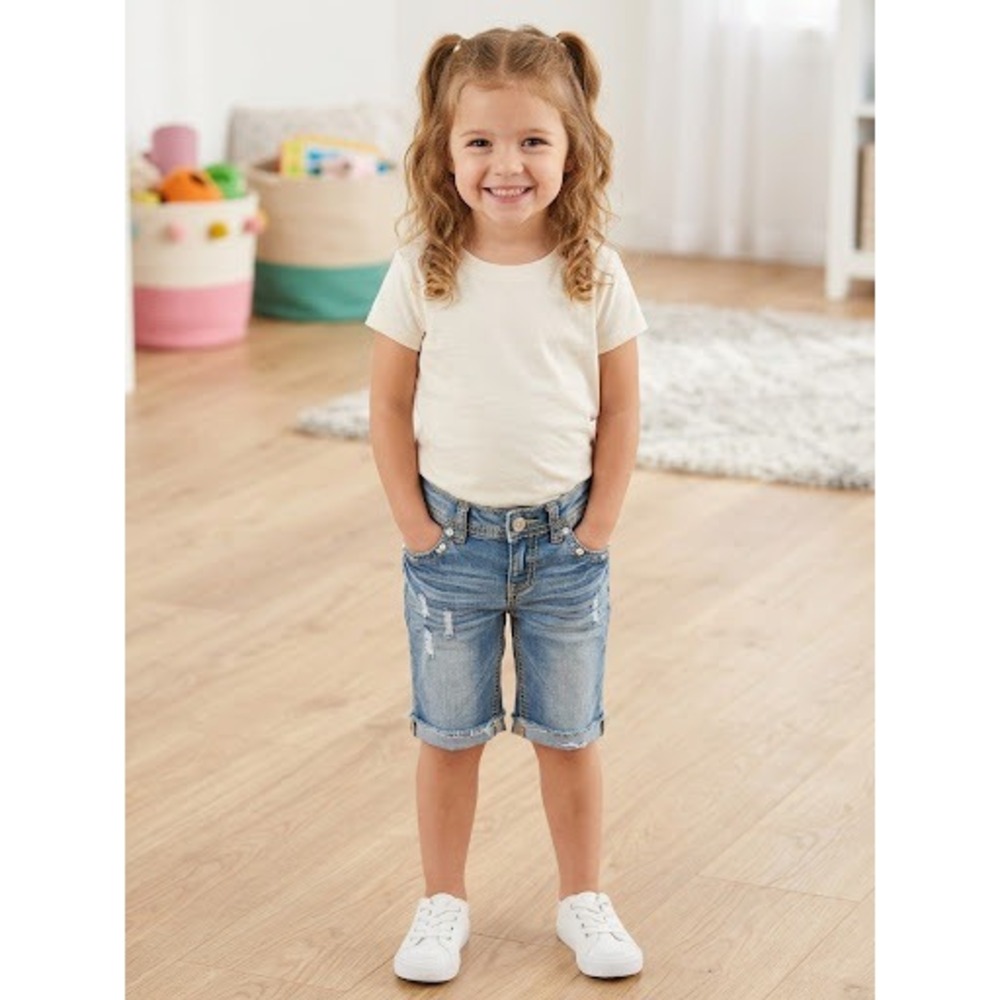 rue21 Bermuda Shorts Kids Size 3/4 Blue Excellent Distressed Contrast Stitch